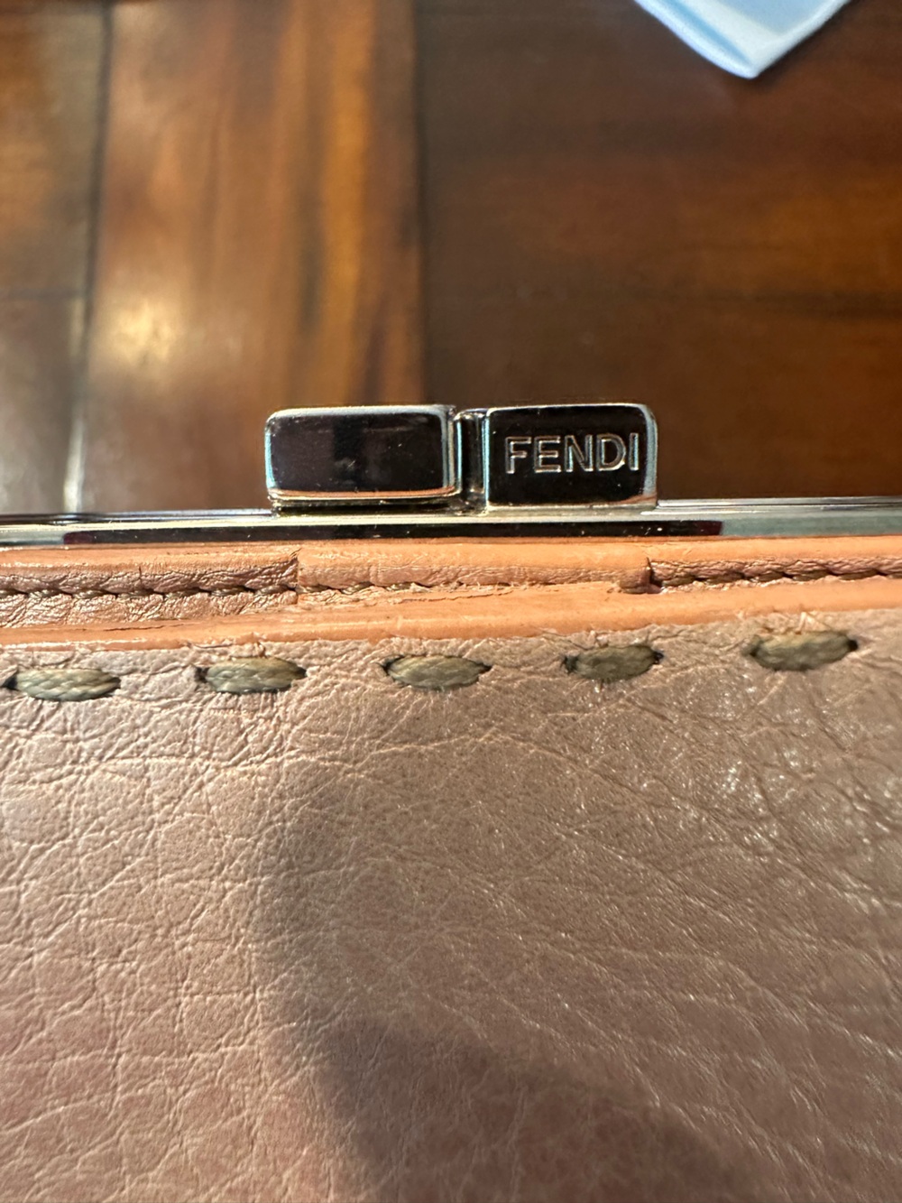 Fendi Selleria Blush Leather Snap, Kisslock Wallet with Silver Hardware - Picture 5 of 10